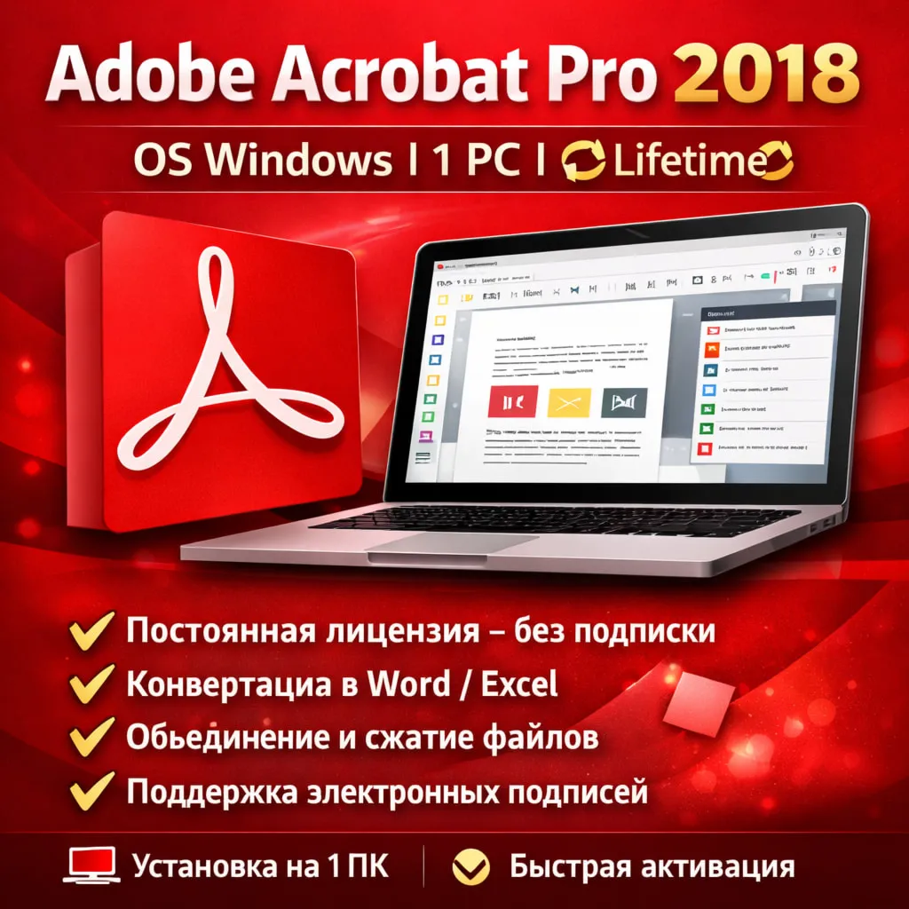 Adobe Acrobat Pro 2018 ОС Windows 1 PC Lifetime