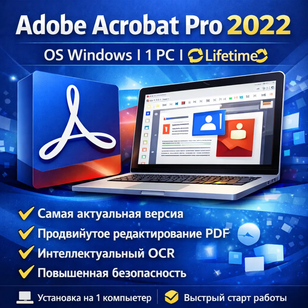 Adobe Acrobat Pro DC 2022 ОС Windows 1 PC Lifetime
