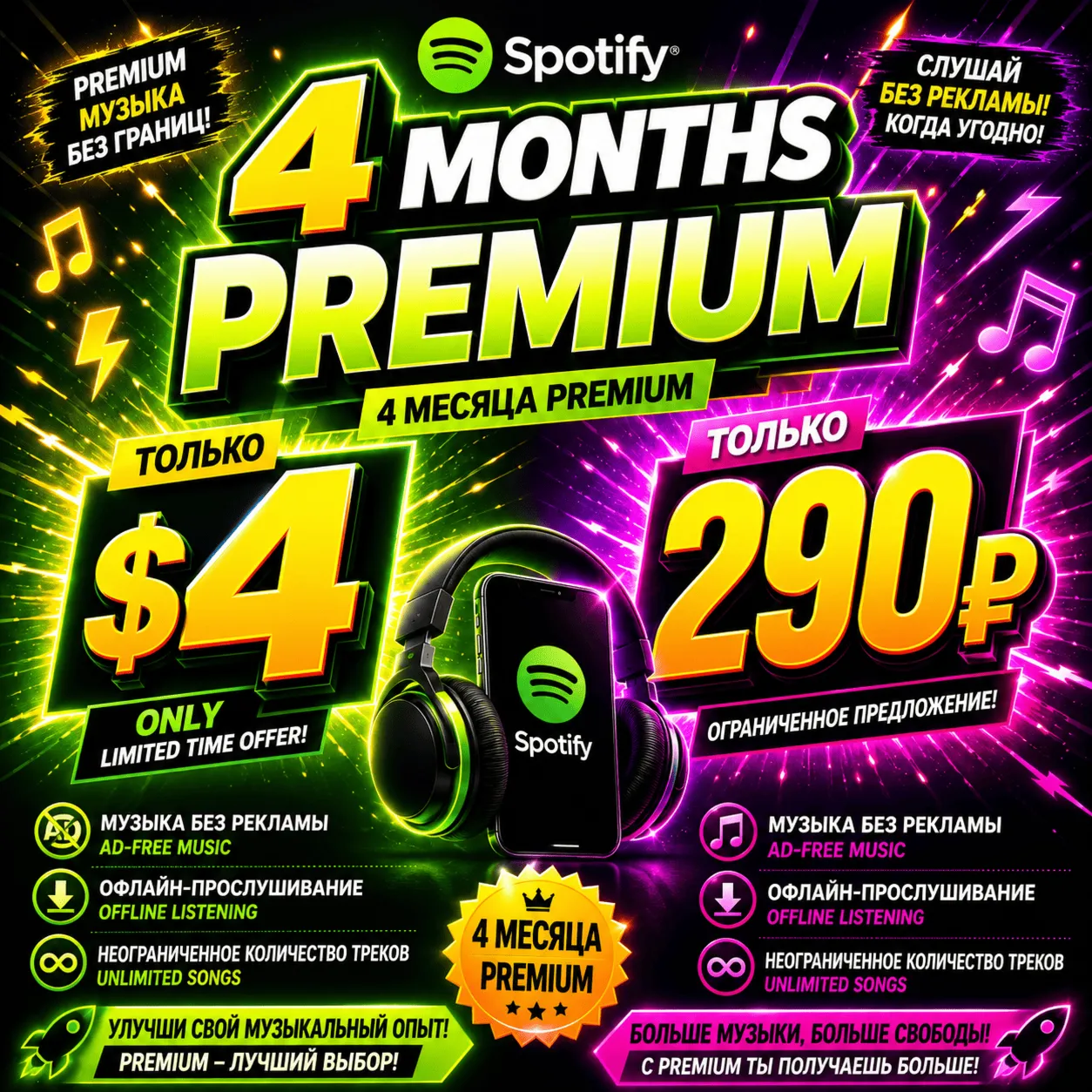 SPOTIFY PREMIUM INDIVIDUAL – 4 МЕСЯЦ + ГАРАНТИЯ  | ГЛОБАЛЬНЫЙ