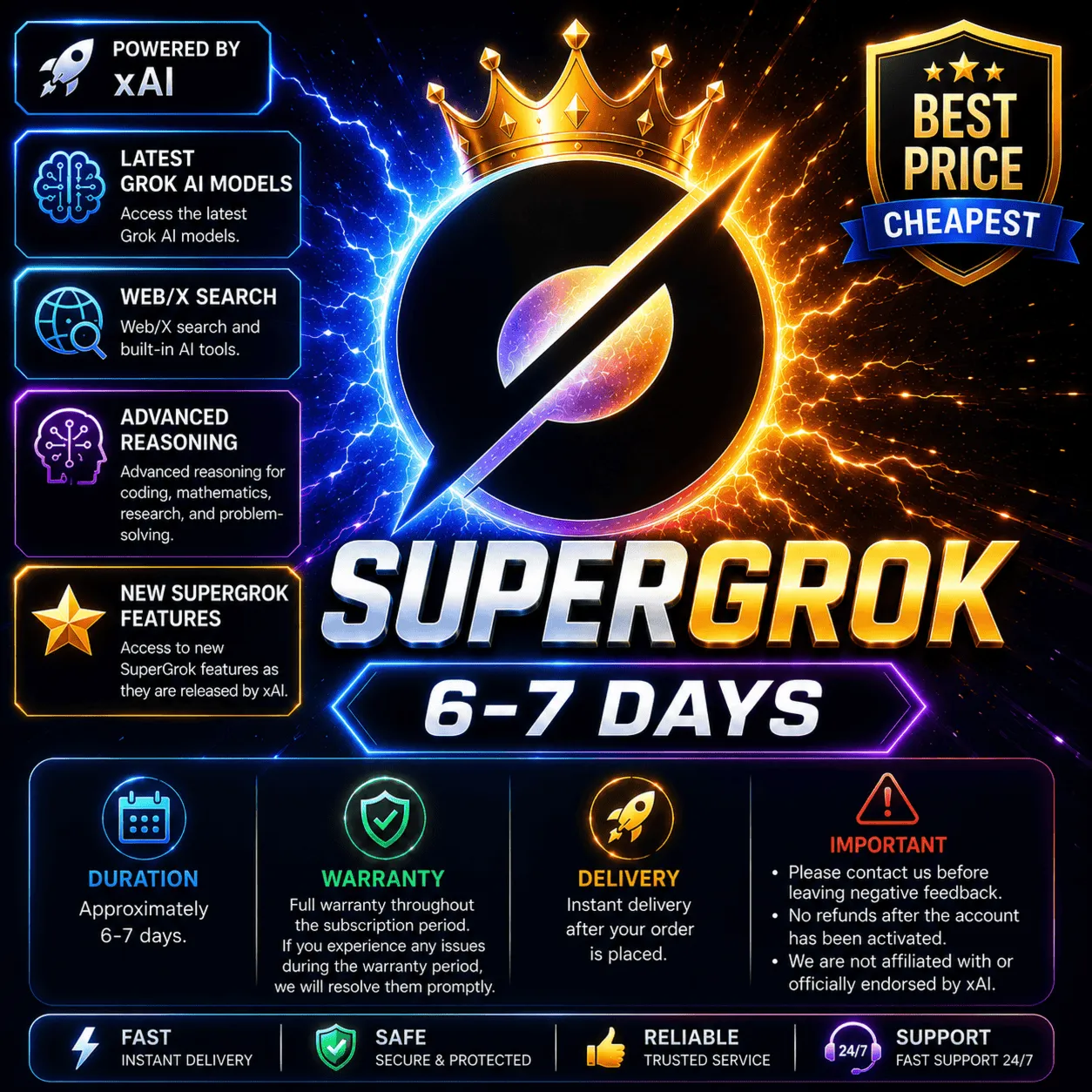 XAI – SUPERGROK НА 3–7 ДНЕЙ | АВТОМАТИЧЕСКАЯ ДОСТАВКА