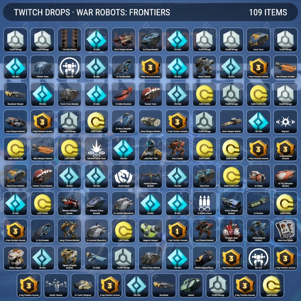 👾War Robots: Frontiers🎲Твич Дропсы🎮109 предметов + 🎁