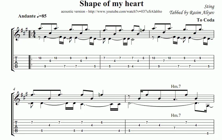 STING – Shape of my heart (ноты, табы, MIDI, текст)