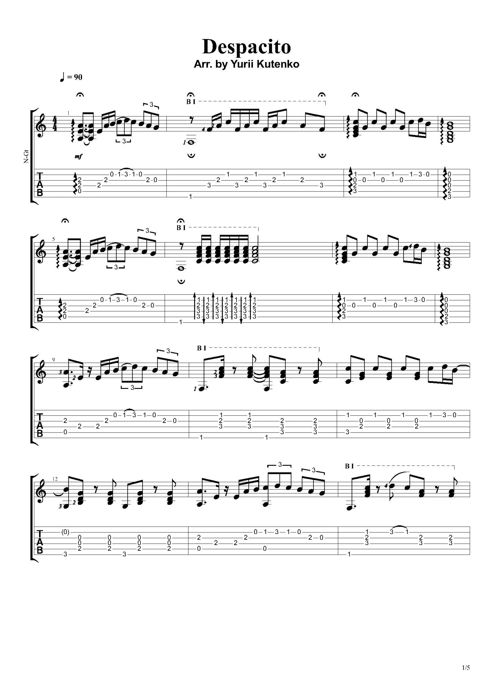 Despacito – ноты и табы для гитары