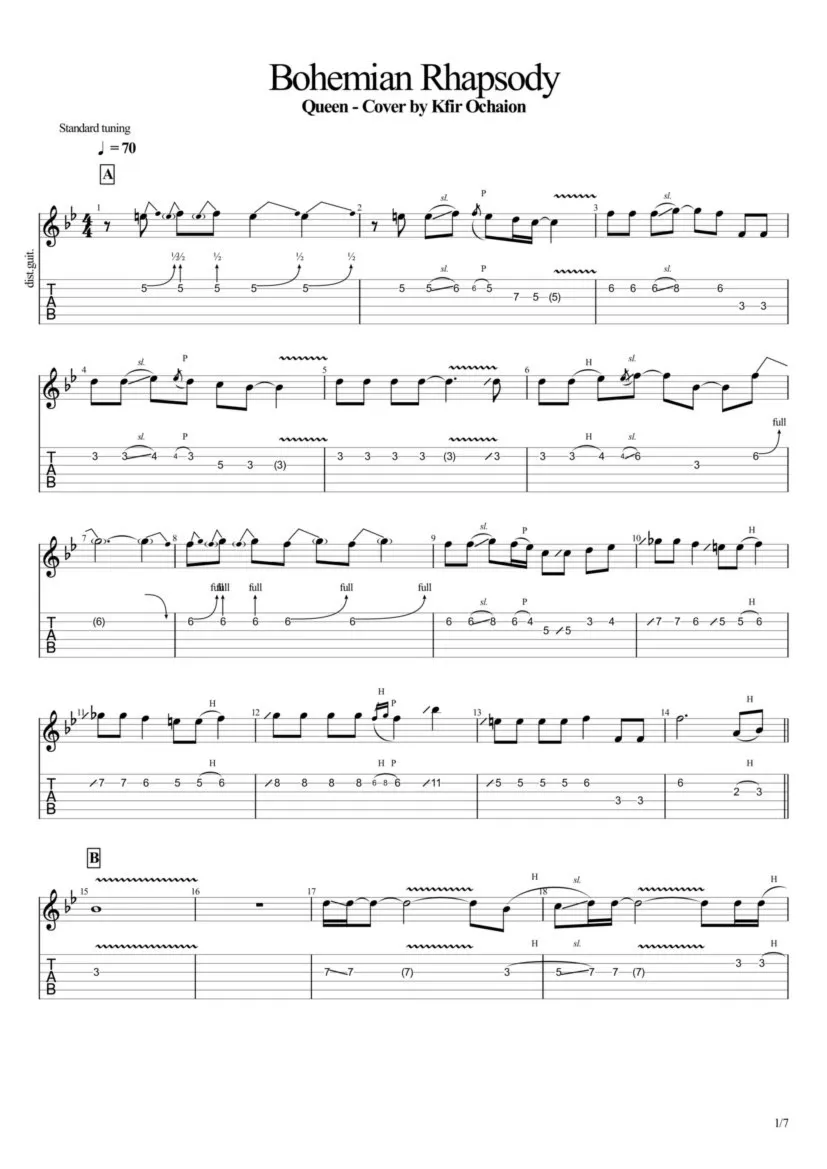 Табы Kfir Ochaion – Queen – Bohemian Rhapsody -Electric