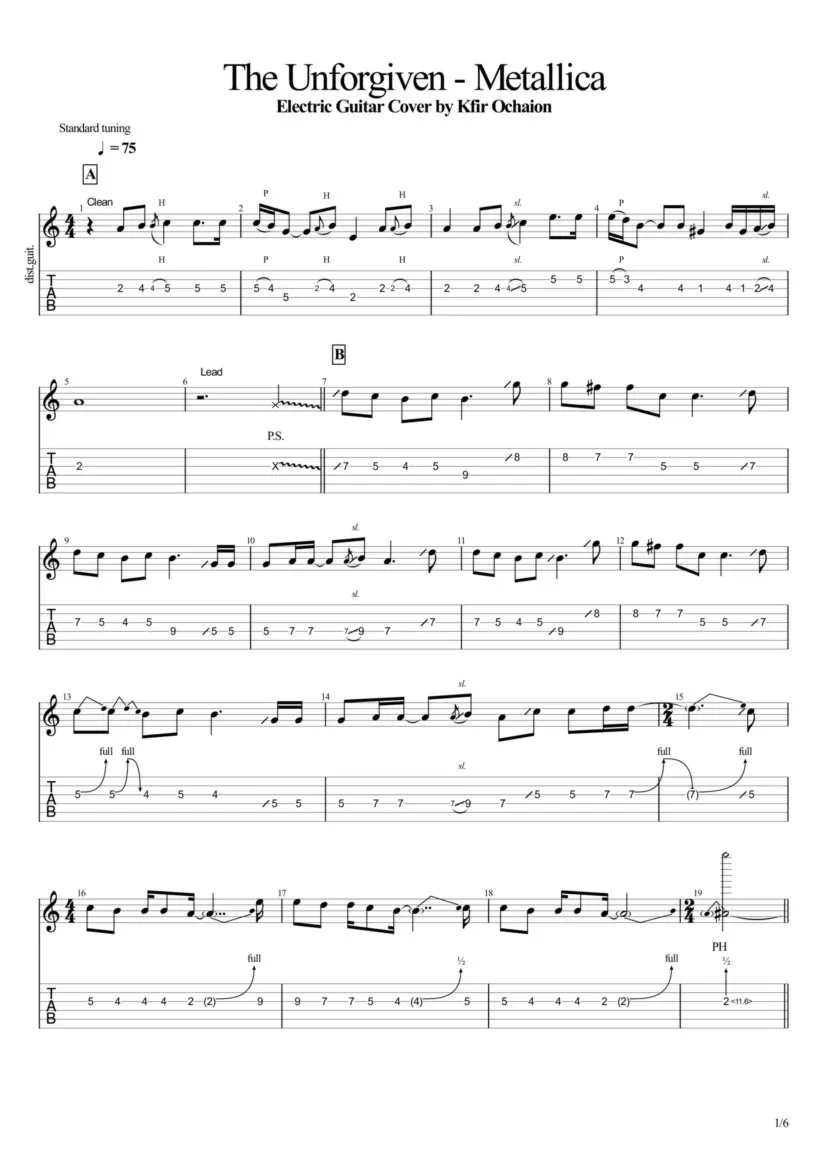 Табы Kfir Ochaion – Metallica – The Unforgiven – Electr