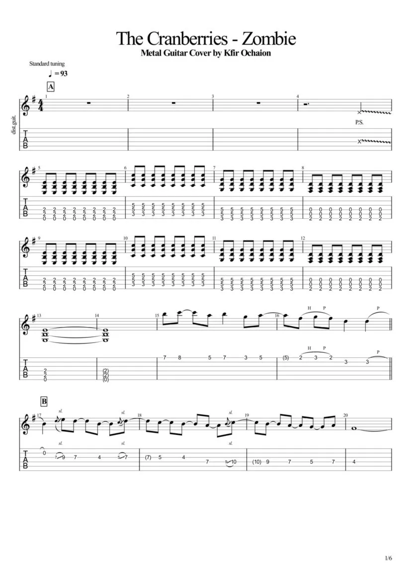 Табы Kfir Ochaion – The Cranberries – Zombie – Metal