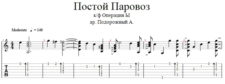 Постой Паровоз – к/ф Операция Ы аранжировка для гитары