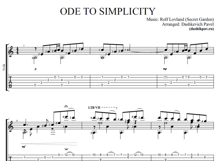Ode to Simplisity(Secret Garden)-ноты и табы для гитары