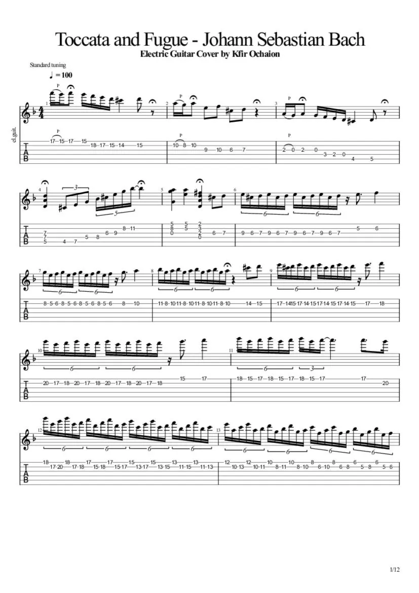 Табы Kfir Ochaion – Bach – Toccata and Fugue