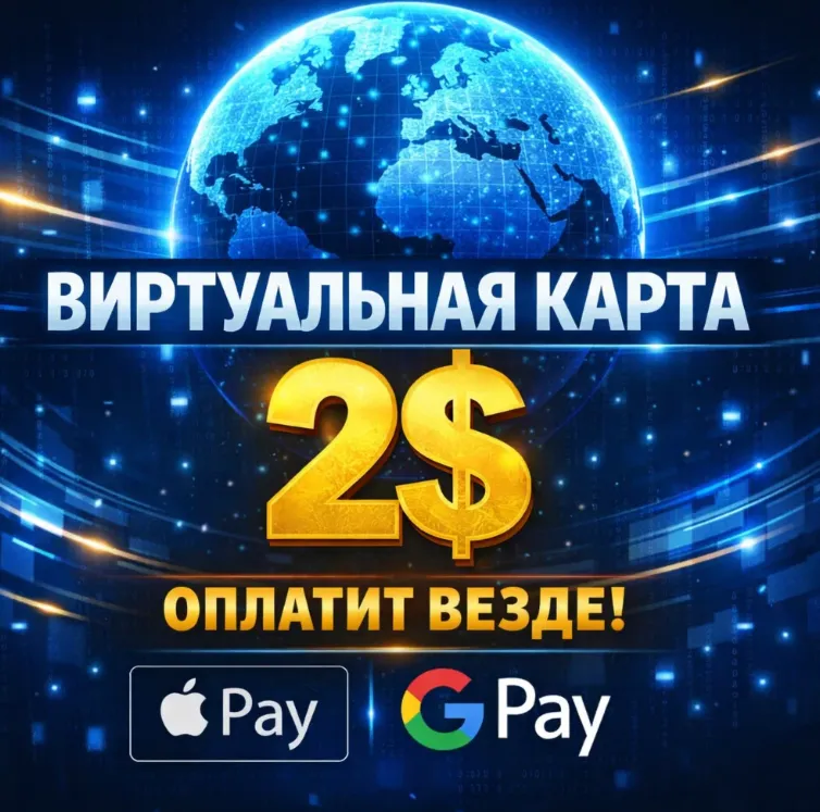 ВИРТУАЛЬНАЯ КАРТА US 2 ОПЛАТИТ ВЕЗДЕ APPLE/GOOGLE PAY