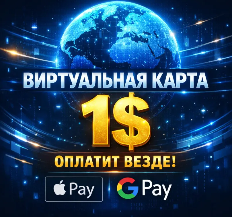 ВИРТУАЛЬНАЯ КАРТА US 1 ОПЛАТИТ ВЕЗДЕ APPLE/GOOGLE PAY
